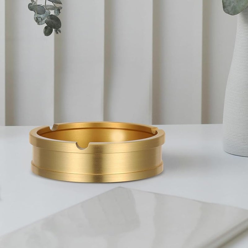 منفضة سجائر نحاسية بلمسة نهائية من الذهب المشطوف، حامل رماد دائري للمنزل والمكتب والشرفة. - Image 5